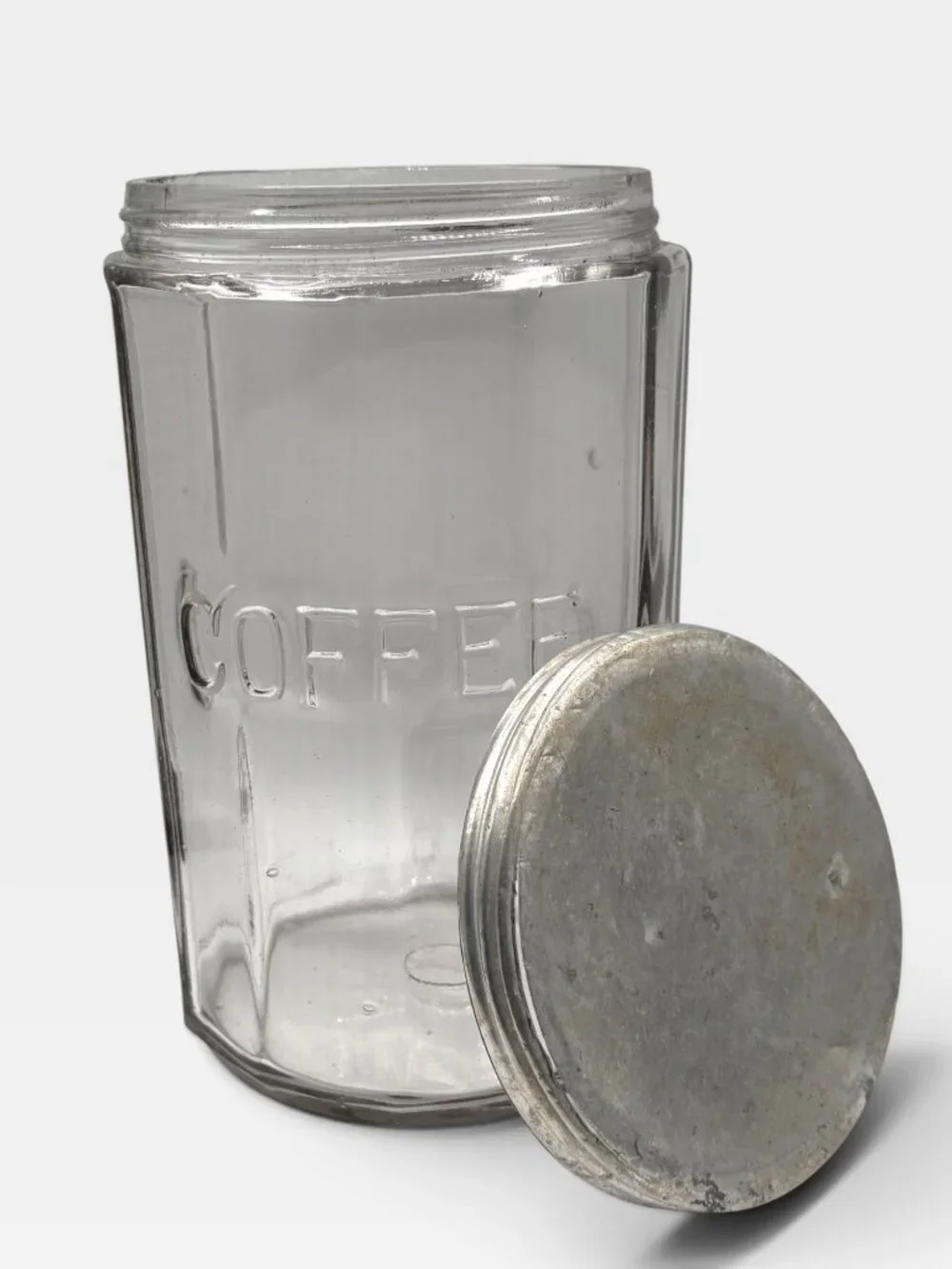 Vintage Hoosier Style Paneled Coffee Jar with tin lid Light Amethyst Glass